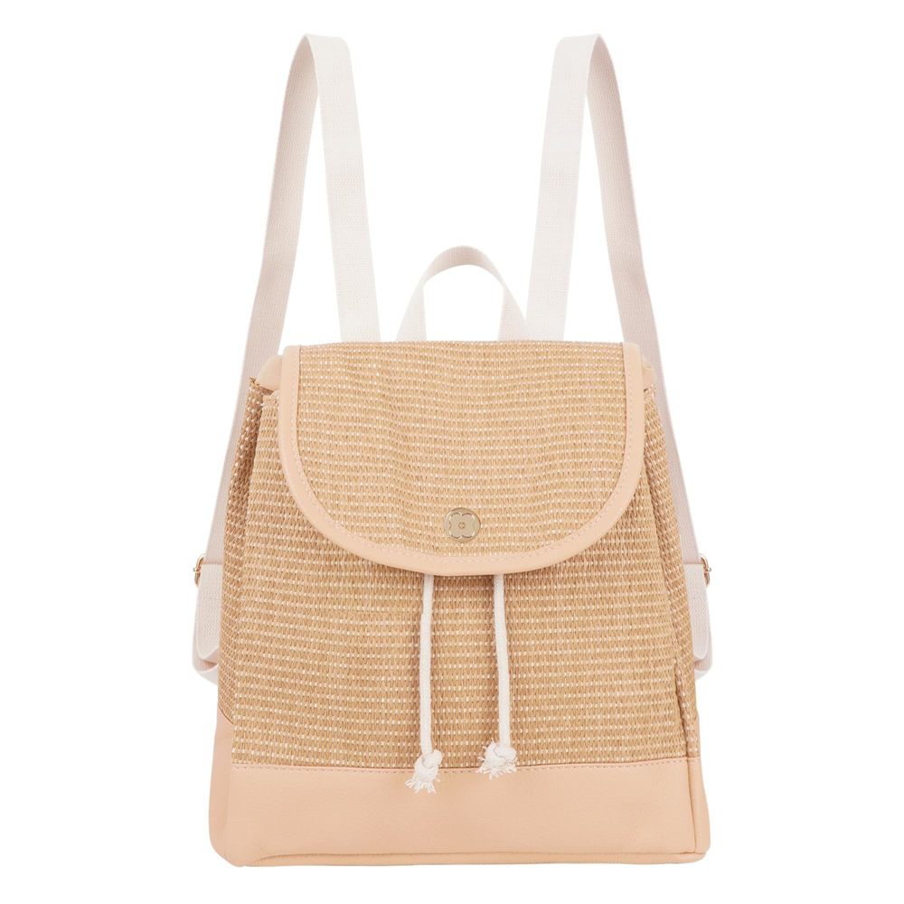 Medium Straw Woven Backpack Flap Drawstring Daypack Beach Shoulders Bag >:(